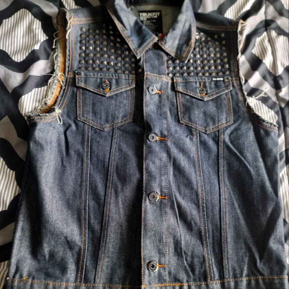 Trukfit Blue Denim Vest with Studded Accents